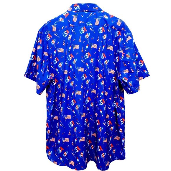 Patriotic Themed Mens Button-Up Shirt USA Print Short Sleeve Casual Fit Size XXL - Picture 2 of 11